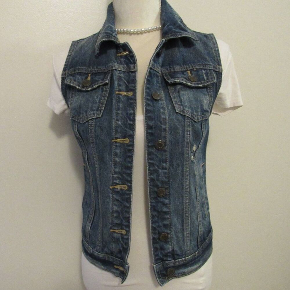 Vintage Y2K Mossimo Distressed Denim Jean Vest